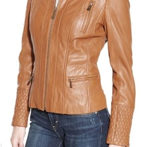 NWT Leather Moto jacket-Camel Color-Sz M